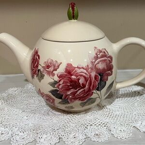 2008 Teleflora 100th Anniversary Pink Blooming Rose Teapot
